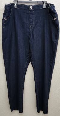 Avenue Jeans Dark Blue Pull On Flat Front Jeans 26W 28W Plus Lightweight Stretch